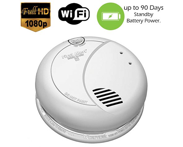 WiFi Smoke Detector HD Spy Cam 90 Days Battery Powered