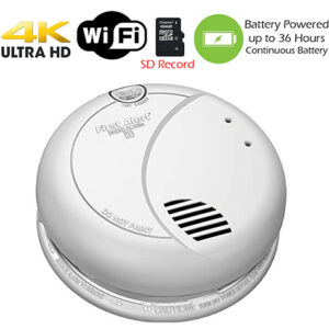 WiFi Smoke Detector 4K Ultra HD Spy Cam 36 Hours Battery Powered