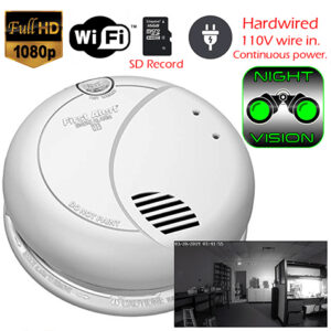 WiFi Smoke Detector IR Night Vision HD Spy Cam (110V AC Powered)